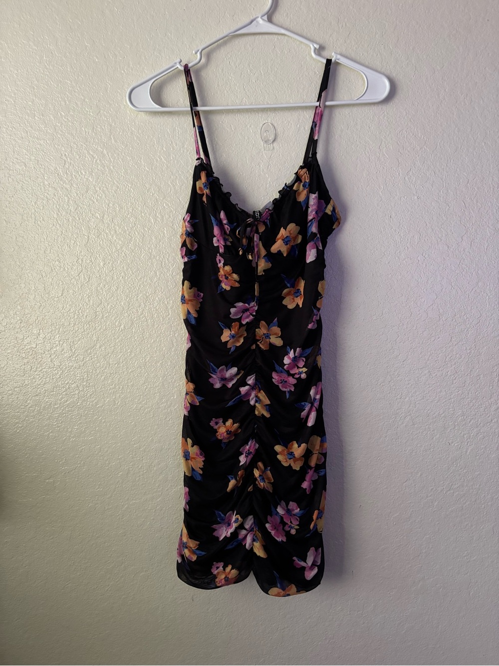 H&M Black Slip Midi Dress with Purple & Yellow Floral Print